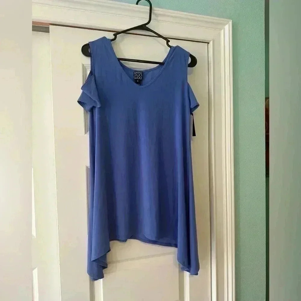 NWT Clara Sun Woo Periwinkle Purple Cold Shoulder Top Blouse Size XS T202 *NEW*